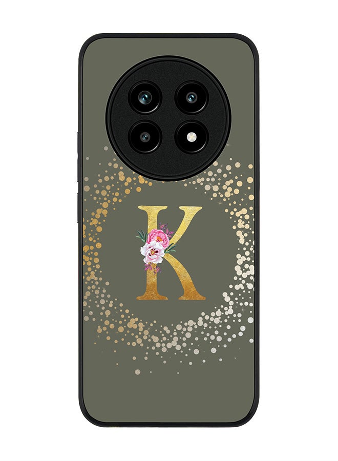 For Realme 13 Pro / 13 Pro+ Case,Slim fit Camera Protection, Shockproof Thin Phone cover  - Custom Monogram Floral - K  (Olive Green )